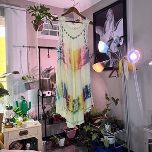 InGear Tie Dye Embroidered Dress Sleeveless Rainbow Sun Dress Cover Up Resort